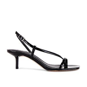 Schutz Heloise Sandal in Black strappy open toe kitten heel shiny patent leather